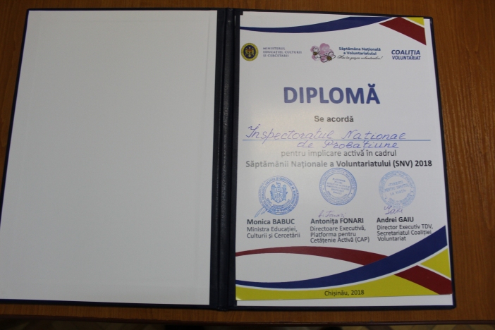 Diploma pentru implicare activÄƒ Ã®n cadrul â€žSÄƒptÄƒmÃ®nii NaÈ›ionale a Voluntariatului (SNV) 2018